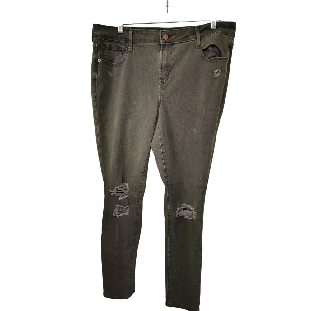 Old Navy Rockstar Women's Size 14 Mid‎ Rise Olive Green Distressed Skinny Jeans
